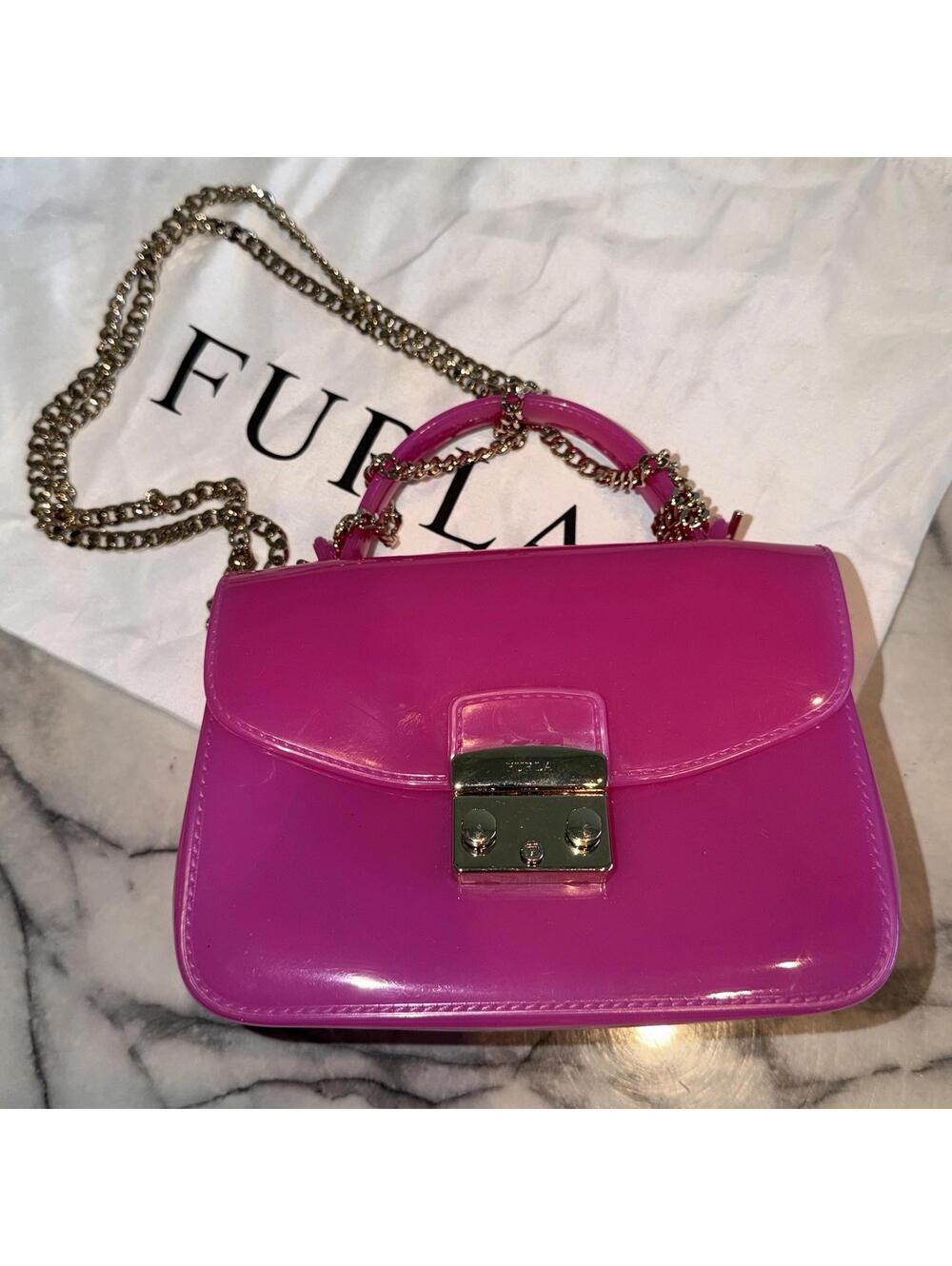 NEW‎ Furla Candy Meringa Mini Crossbody Fuschia Hot Pink PVC Rubber Top Handle